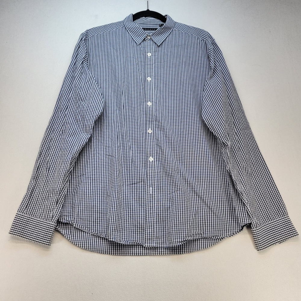 Theory Button Down Shirt Mens XL Blue Check Plaid Long Sleeve Cotton